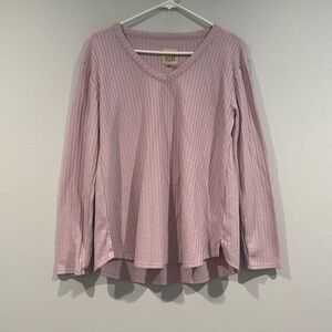 Chasor Pastel Waffle Long Sleeve V-Neck Blouse - Size Large